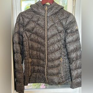 Michael Kors Black and White Leopard Print Puffer Jacket